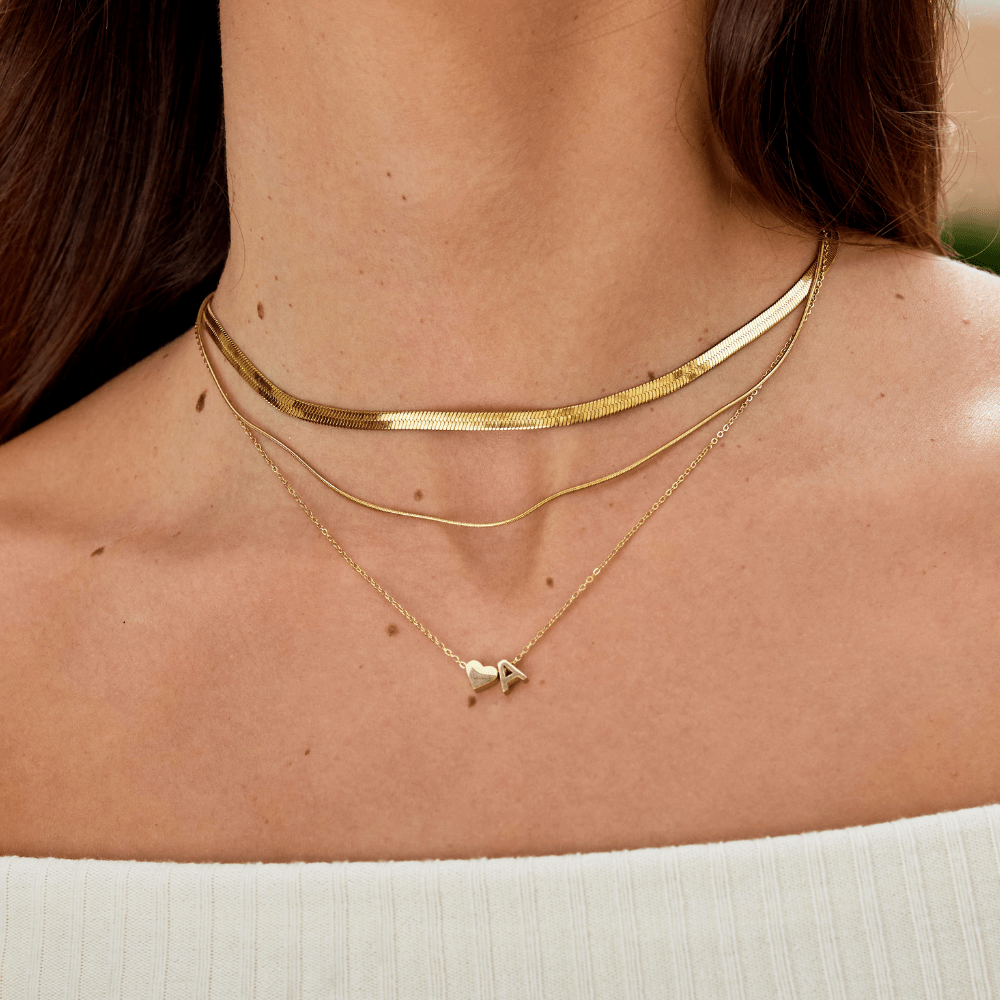Forever Love &amp; Letter Gold Necklace