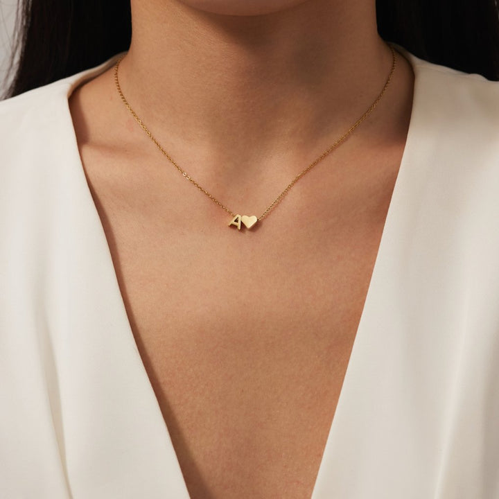 Forever Love &amp; Letter Gold Necklace